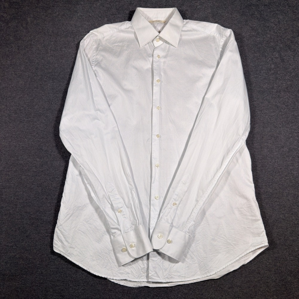 Suitsupply Button Up Shirt Mens 16L White Blue Pinstripe Egyptian Cotton Preppy - Picture 2 of 9